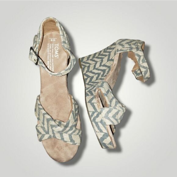 TOMS SIERRA CANVAS STRAPPY WEDGE SANDALS SIZE W8 - Picture 2 of 9